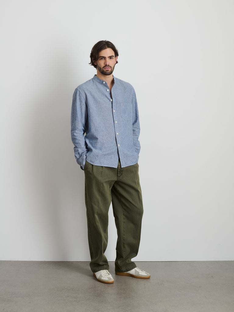 Easy Band Collar Shirt In Chambray
