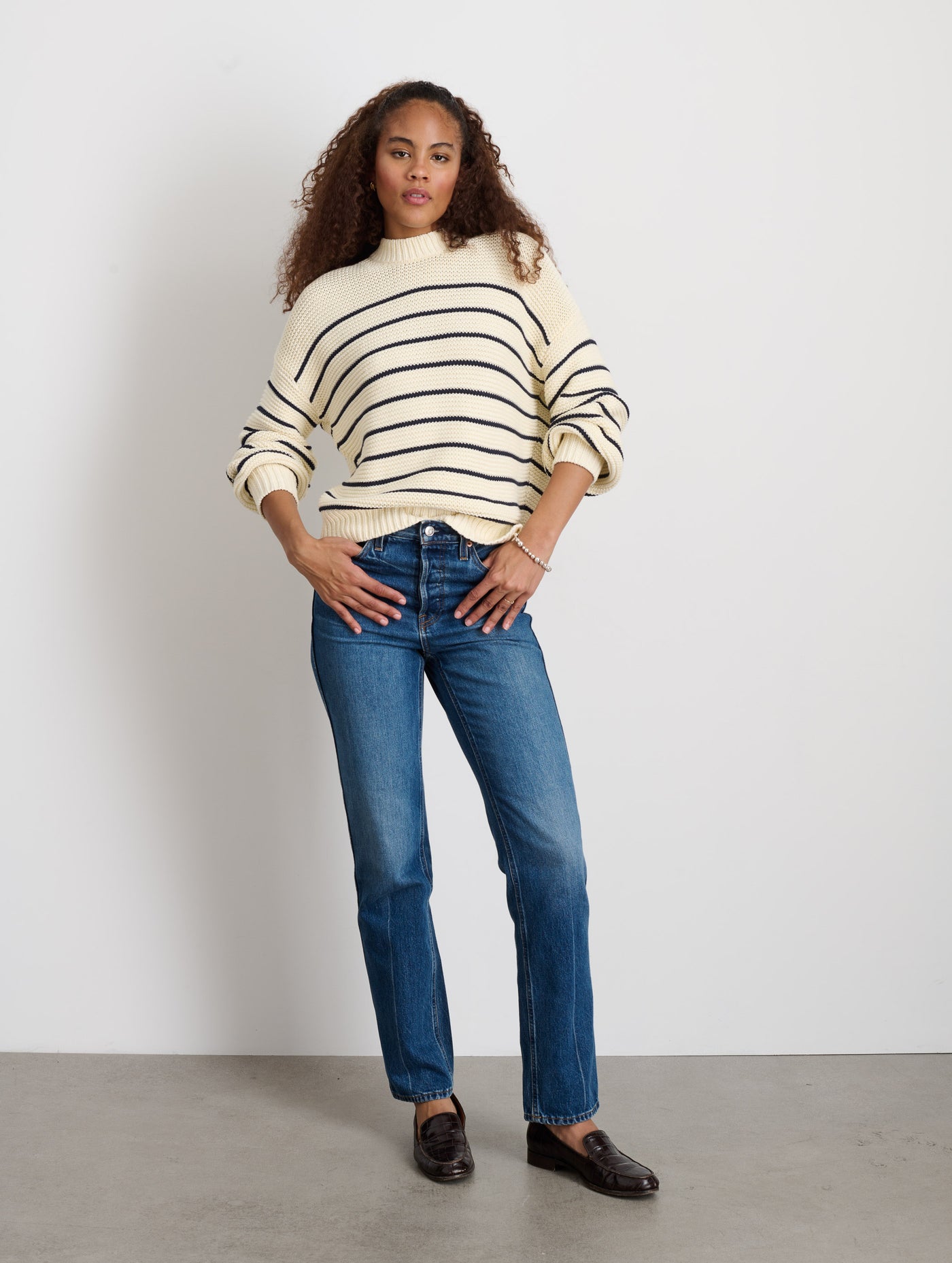 ALEX MILL Women's Blue Cotton Sweater Crew online Neck Long Sleeve Striped Size Small