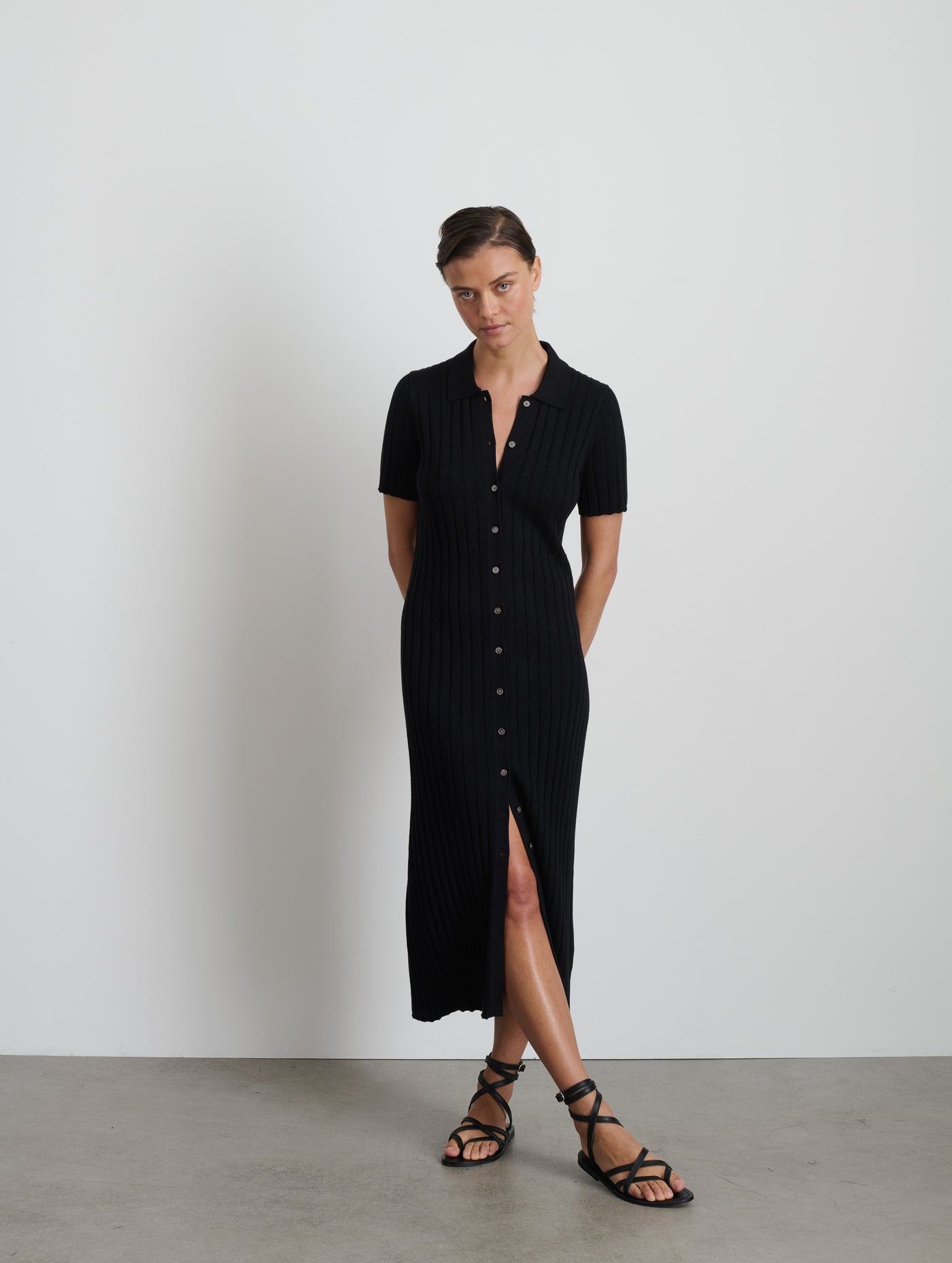 Ribbed-Jersey Midi Shirt Dress - Navy